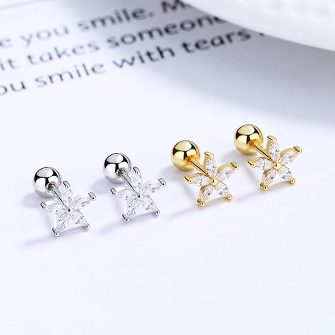 Orecchini a Bottone Fiore Stella in Argento Sterling 925 per Donna Piccoli Zirconi Chiusura a Vite Gioielli Minimalisti