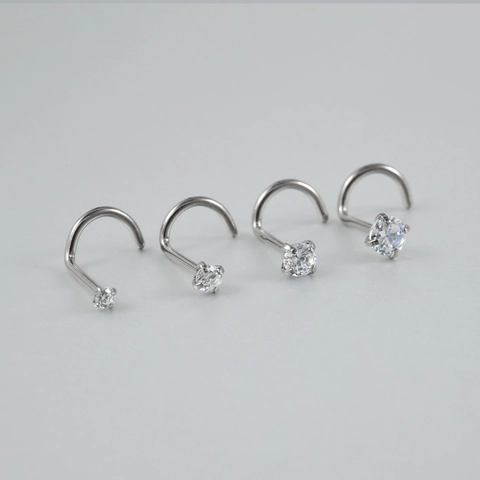 G23 Titanium Nose Stud L-Bend Body Piercing Jewelry With Round Zircon Minimalist Polished Style For Men And Women