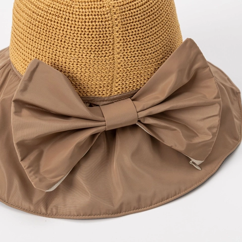 Cappello Da Sole Donna Estate Tesa Larga Paglia E Tessuto Protezione UV Pieghevole Elegante Fiocco Cappello Pescatore