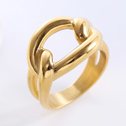 Hollow Geometric Ring 316L Stainless Steel Minimalist Chain Link Jewelry For Women Fashion Accessory Commuter Style