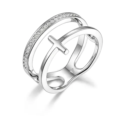 925 Sterling Silver Cross Double Layer Ring With Zirconia Minimalist Stackable Finger Ring For Women Light Luxury Fashion Jewelry