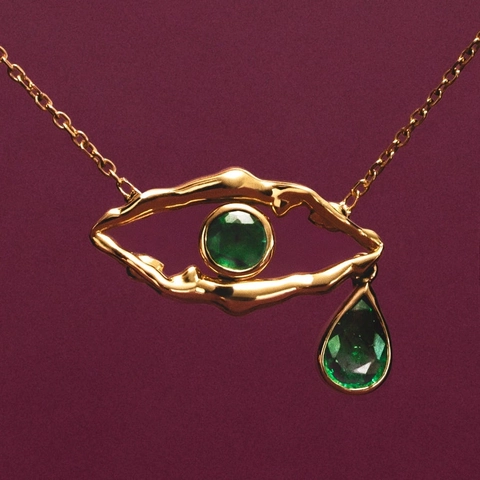 Europäische Amerikanische Böser Blick Grüne Strass Anhänger Kupfer Halskette Ring Ohrring 18K Vergoldet Mode Schmuck Set