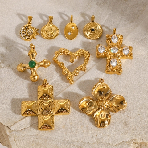 Roestvrij Staal DIY Sieraden Hangers Verguld Hart Kruis Bloem Ster Maan Charms Strass Sieraden Maken Knutselbenodigdheden Voor Dames