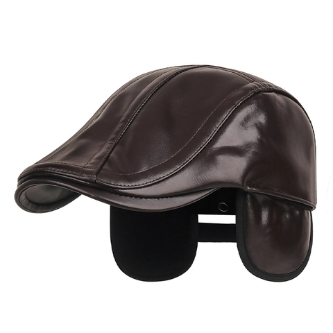 Coppola Da Uomo In Pelle PU Con Paraorecchie Foderata In Pile Calda Antivento Outdoor Regolabile Vintage Ivy Inverno