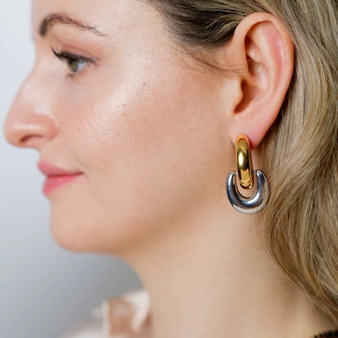Geometric Hoop Earrings Stainless Steel 18K Gold Plated Chunky C-Shape Minimalist Jewelry Accessories For Women