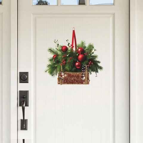 Adesivo Da Parete Di Natale Effetto 3D Ramo Di Pino Simulato Bacca Palla Rossa Insegna Merry Christmas PVC Decoro