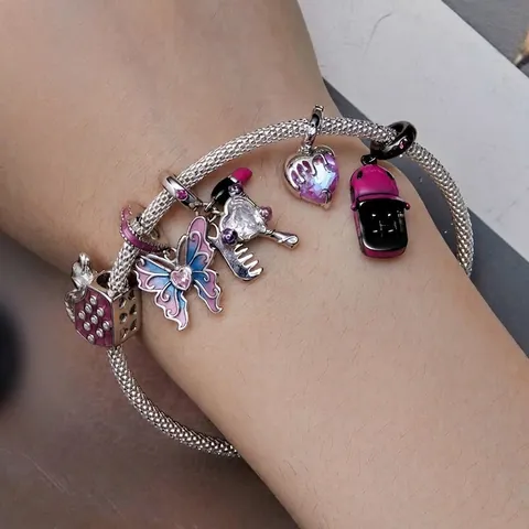 925 Sterling Silver Butterfly Fairy Charm Pendant With Pink Heart Zirconia Enamel Wings For DIY Necklace Bracelet Jewelry