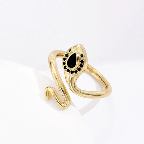 Schlangenförmiger Offener Ring Kupfer Vergoldet Mit Zirkon Verstellbarer Modeschmuck Für Frauen Kleiner Design Fingerring
