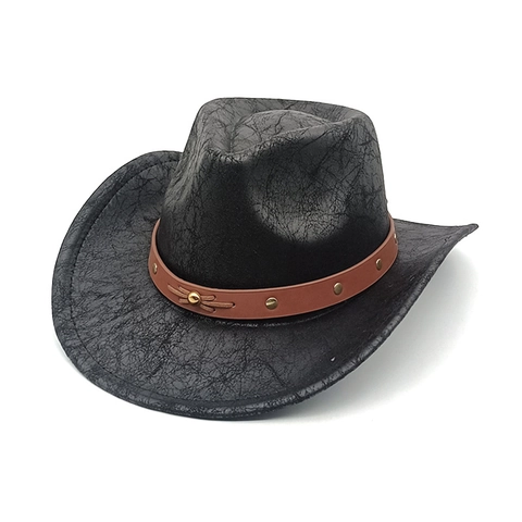 Western Cowboy Hat Vintage Faux Suede Wide Brim Rivet Belt Fedora Outdoor Sun Protection For Men Women