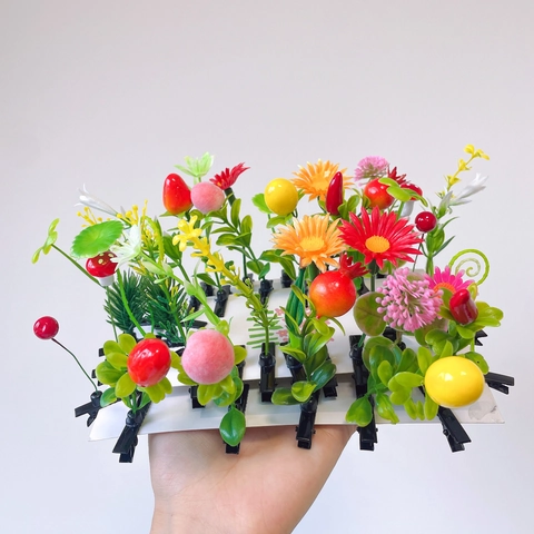 Mollette Per Capelli Carine Germoglio Divertente Simulazione Pianta Fiore Frutta Fungo Copricapo Resina Plastica Becco Anatra