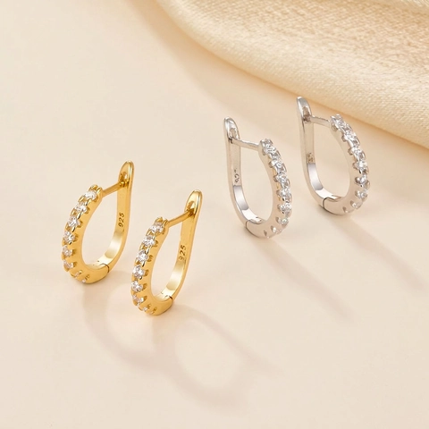 925 Sterling Silver Zirconia Hoop Earrings For Women Rainbow White Cubic Zirconia Huggie Earrings Luxury Fashion Jewelry Gift