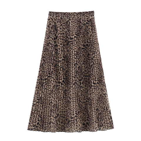 Leopardenmuster Plissee Midirock Chiffon Hohe Taille A-Linie Streetwear Mode Sexy Chic Damenbekleidung Für Den Alltag
