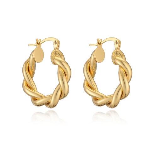 Boucles d'Oreilles Créoles en Cuivre Plaquées Or 18K Minimalistes pour Femmes Boucles d'Oreilles Pendantes Géométriques Rétro Bijoux de Mode