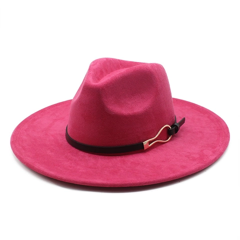 Breiter Krempe Fedora Hut Vintage Wildleder Filz Jazz Stil Für Damen Herren Winter Warm Mode Verstellbar Schnalle Dekoration