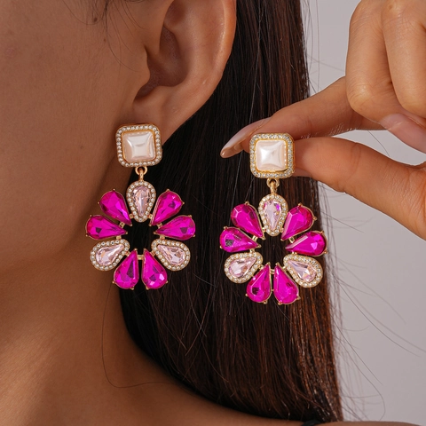 Orecchini A Fiori Vintage Lega Strass Perla Artificial Sintetica Con Perno In Argento Sterling 925 Elegante Dichiarazione