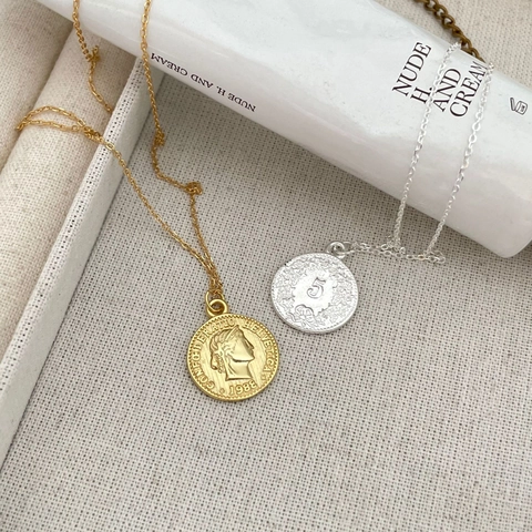 Vintage Schweizer Münze Anhänger Halskette 925 Sterling Silber 18K Vergoldet Rundes Medaillon Retro Schmuck Für Damen