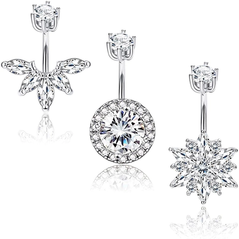 Stainless Steel Zirconia Belly Rings Flower Crown Design Navel Piercing Jewelry Hypoallergenic Body Jewelry For Women