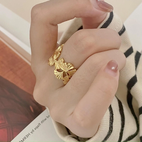 925 Sterling Silver Ginkgo Leaf Open Ring Adjustable Minimalist Retro Aesthetic Jewelry For Women
