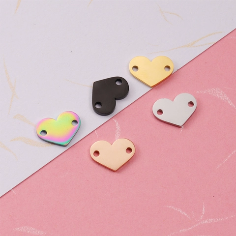 Heart Shape Pendant Connector Double Holes 304 Stainless Steel Mirror Polished For DIY Bracelet Necklace Making Jewelry Findings