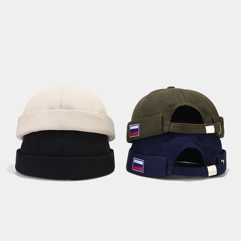 Docker Hat Brimless Cotton Adjustable Metal Buckle Russian Flag Patch Streetwear Hip Hop Retro Miki Hat