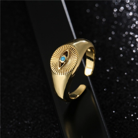 Evil Eye Verstellbarer Ring Vergoldeter Kupfer Türkis Zirkon Vintage Boho Schmuck Für Damen