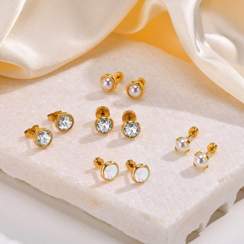 Runde Ohrstecker Gold Vergoldet Edelstahl Minimalistischer Geometrischer Schmuck Mit Zirkonia Künstliche Perle Perlmutt