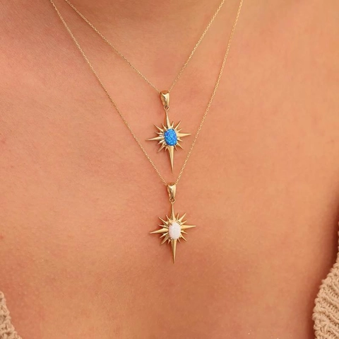 Collar Con Colgante De Estrella Vintage De Acero Inoxidable Chapado En Oro De 18K Con Piedra De Ópalo Joyas Mujer