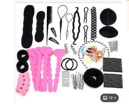 Hair Styling Tool Kit With Bun Maker Topsy Tail Comb Pins Sponge Plastic For DIY Hairstyles Women Professional
