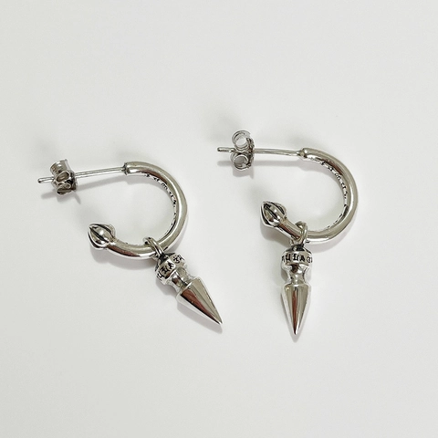 Gothic 925 Sterling Silver Spike Dangle Earrings Vintage Cross Engraved Punk Rock Style Jewelry For Men And Women
