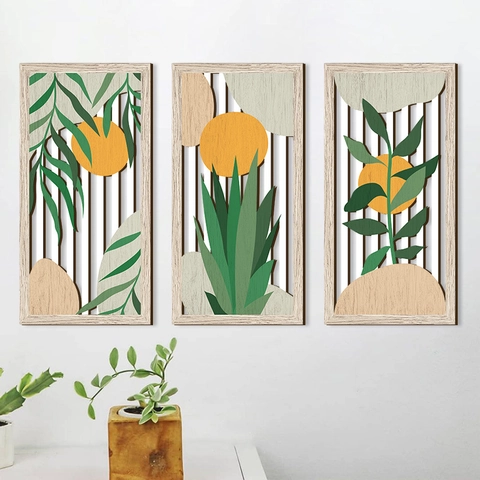 Bohemian Wood Wall Art Botanical Leaves Sun Abstract Geometric Hanging Decor For Bedroom Living Room Home Aesthetic