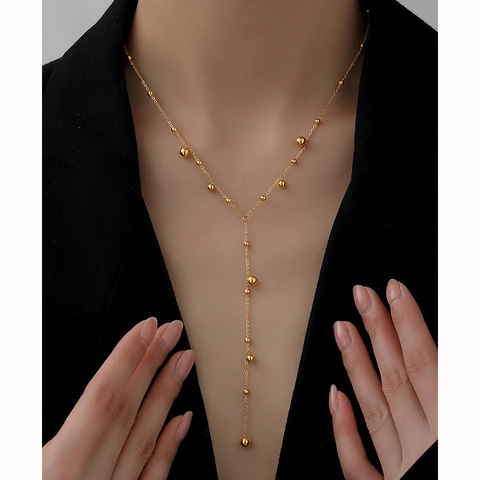 Collana Lunga A Y Minimalista Acciaio Inossidabile Placcato Oro Perline Tonde Nappa Catena Gioielli Per Donne