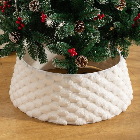 Jupe de Sapin de Noël en Peluche Tricot Couverture de Base de Sapin Torsades Losanges Décoration de Fête pour Maison