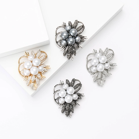 Elegante Broche de Ramo de Flores Para Mujer Aleación Perla Artificial Diamantes de Imitación Broche de Solapa Para Traje Joyería