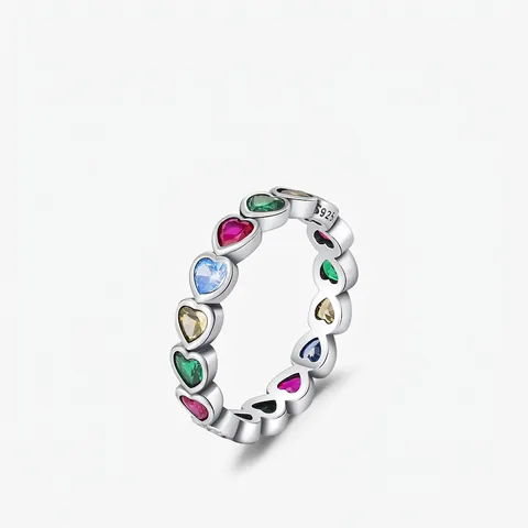 Anello Cuore Argento Sterling 925 Zirconia Colorata Fede Eternità Gioielli Retrò Eleganti Per Donne