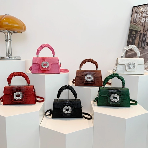 Borsa A Tracolla Da Donna Motivo Coccodrillo Pelle PU Borsa A Mano Con Fibbia Di Strass E Manico Arricciato Elegante Alla Moda Versatile