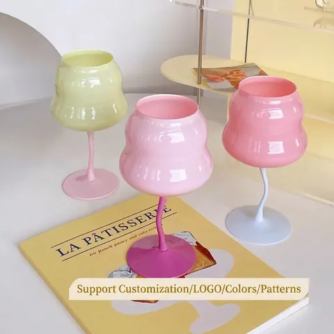 Bicchiere Da Vino Creativo Con Gambo Intrecciato Vetro Color Macaron Calice Stile Vintage Estetico Vetreria Per Feste