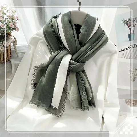 Écharpe Coton Lin Femmes Dégradé Doux Léger Respirant Châle Franges Style Vintage Accessoire Artistique