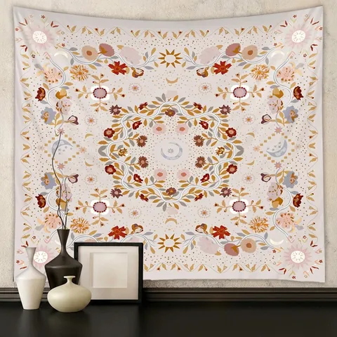 Arazzo Bohemien Decorazione Parete Poliestere Mandala Sole Luna Stella Stampa Floreale Camera Soggiorno Arte Casa