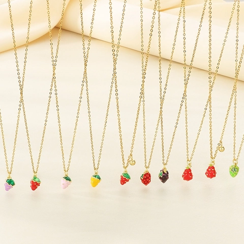 Collar Con Colgante De Fresa Acero Inoxidable Chapado En Oro Esmalte Fruta Dopamina Joyas Dulces Para Mujeres Niñas