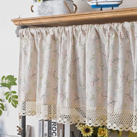 Japanse Pastorale Stijl Polyester Katoen Korte Gordijnen Met Kantafwerking Voor Keukenkast Garderobe Stofscherm Decoratie