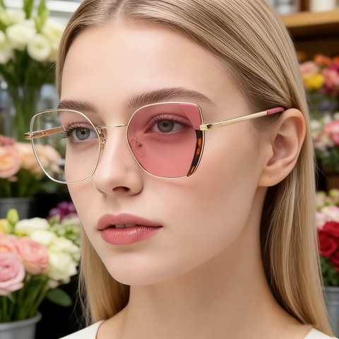Cat Eye Photochromic Sunglasses For Women Polarized UV Protection Metal Frame Anti Blue Light Retro Geometric Eyewear