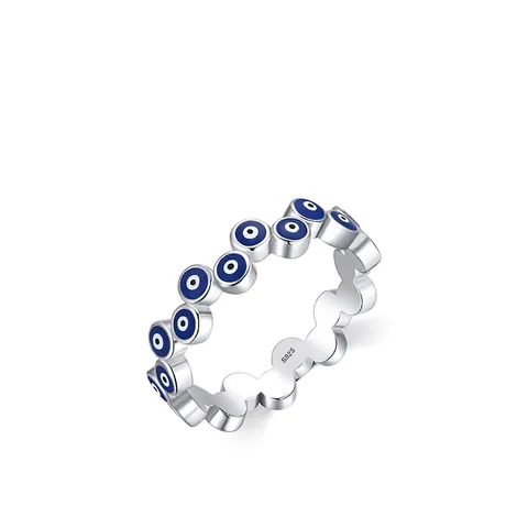 Evil Eye Ring 925 Sterling Silber Blau Emaille Wellen Design Band Schmuck Für Damen Zierlich Minimalistisch