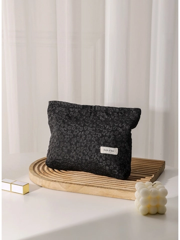 Borsa Per Trucco Jacquard Floreale Grande Capacità Organizzatore Da Toeletta In Tela Pochette Cosmetica Da Viaggio Donna
