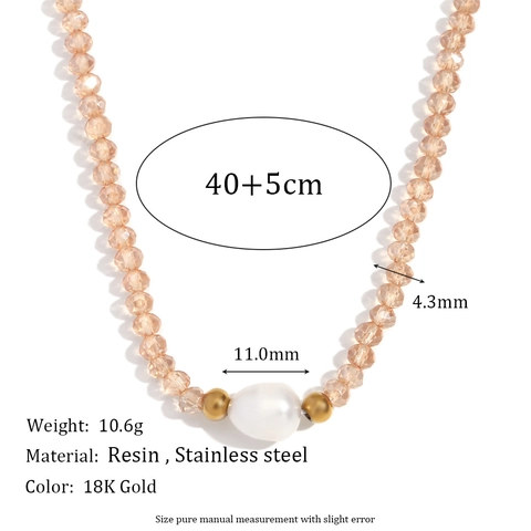 Collier Perlé en Perle d'Eau Douce en Acier Inoxydable Vintage pour Femme Collier Ras du Cou en Cristal à la Mode