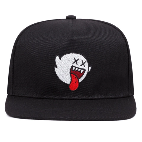 Ghost Embroidery Baseball Cap Flat Brim Cotton Twill Adjustable Sunshade Hip Hop Streetwear Snapback Hat Men Women