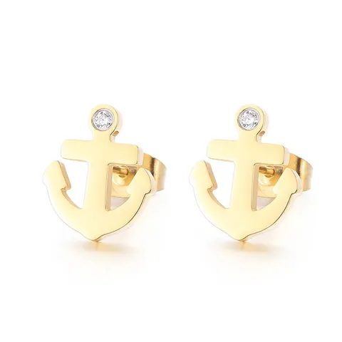 Nautical Anchor Stud Earrings Stainless Steel Minimalist Cubic Zirconia Jewelry For Women