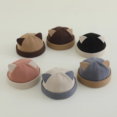 Gorro Miki Para Niños Con Orejas De Gato 3D Pana Algodón Docker Sin Ala Bloque De Color Ajustable Para Niños Pequeños