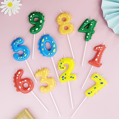 Dinosaur Number Birthday Candles Colorful Paraffin Wax Cake Topper Decoration Children Party Favors Cartoon Style