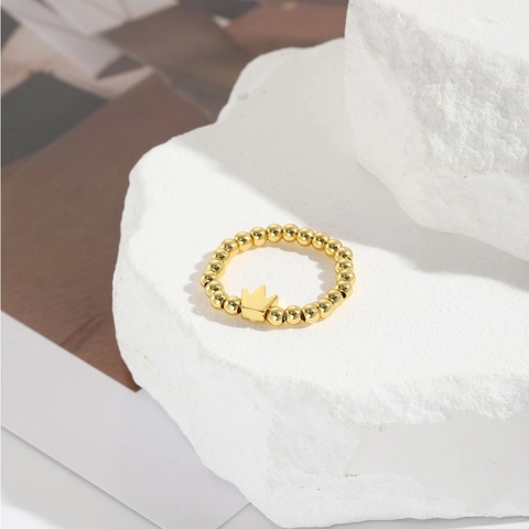 Anelli Elastici Minimalisti in Rame Placcato Oro con Perline per Donna Gioielli di Moda Impilabili Ciondolo a Cuore Stella Corona Quadrifoglio Occhio Croce