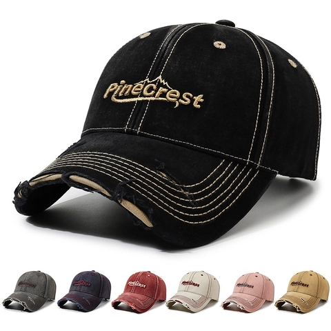 Vintage Washed Cotton Baseball Cap Distressed Embroidered Pinecrest Adjustable Sun Protection Hat Men Women